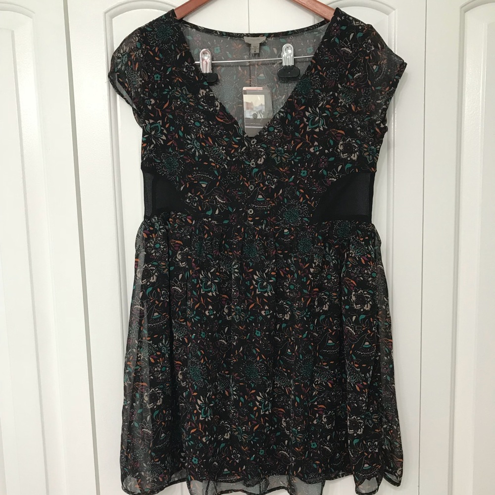Brand New black With Scarf Print Midi Dress